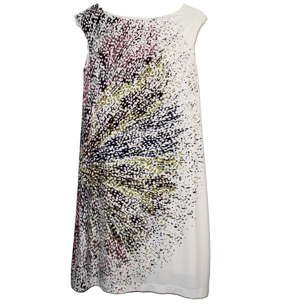Maggy London Dress Womens 6 Ivory Abstract Print Sheath Cap Sleeve Career 35”